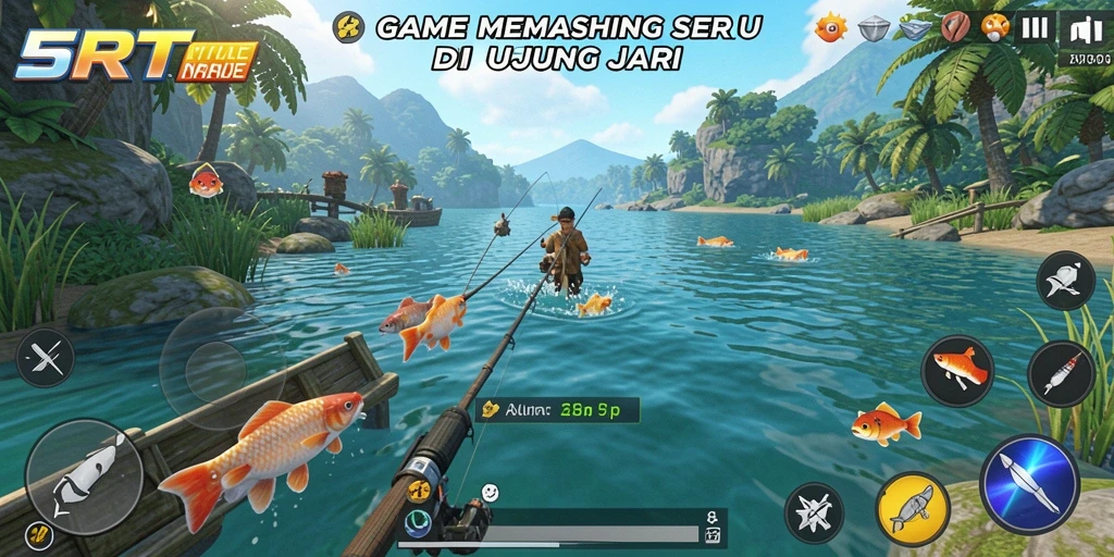 Tangkapan ikan seru di dalam gameplay 5RT yang realistis.