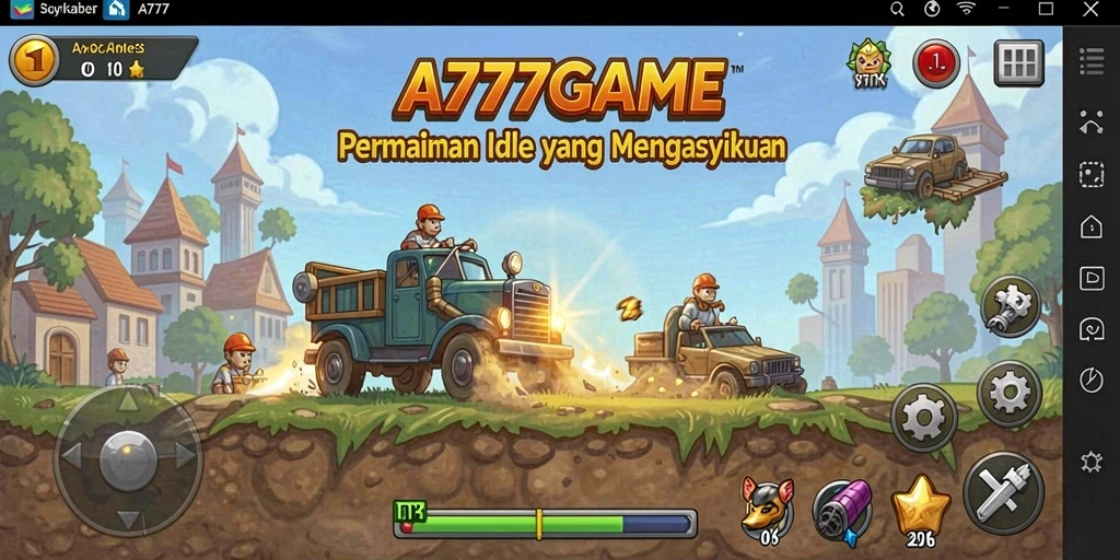Screenshot A777GAME menampilkan aksi karakter dalam permainan Idle yang seru.