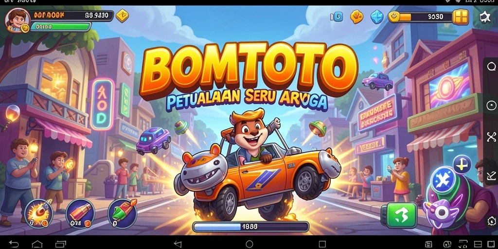 Tampilan gameplay seru dari BOMTOTO yang penuh tantangan dan karakter unik.