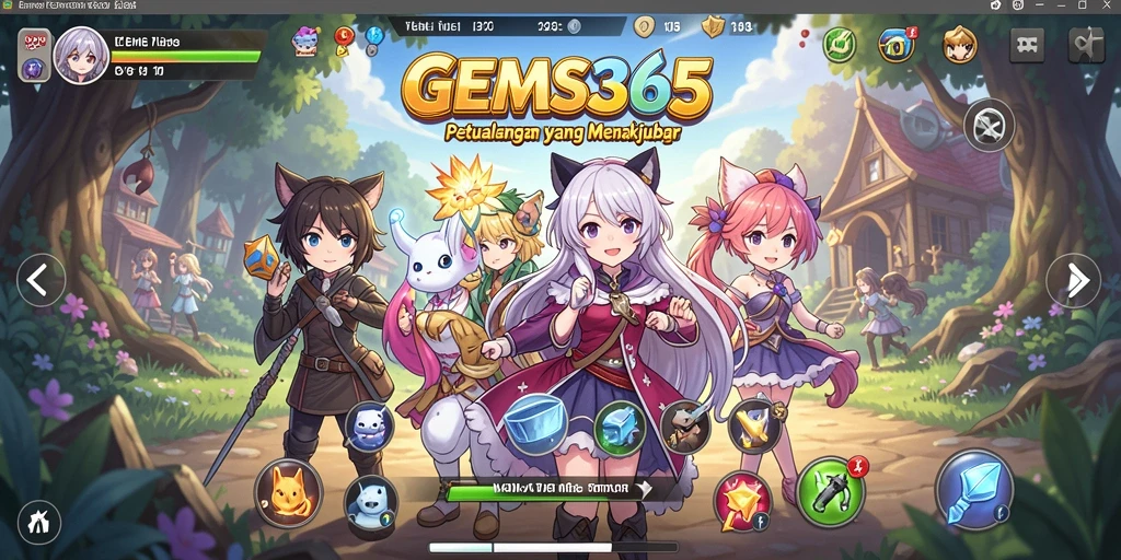 Tampilan seru dari gameplay GEMS365 dengan karakter anime.