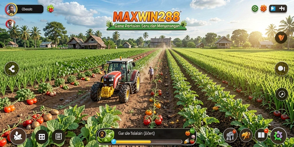 Tangkapan layar gameplay <strong>MAXWIN288</strong> menampilkan kebun virtual yang penuh warna.