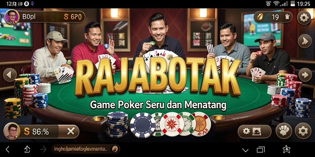 Tangkapan layar gameplay RAJABOTAK yang penuh aksi di meja Poker.