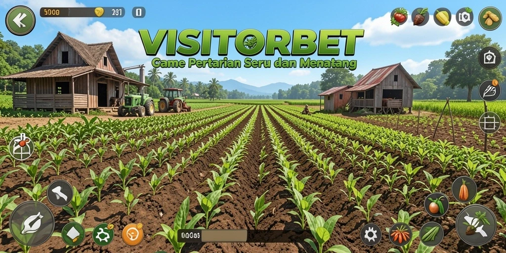 Tangkapan layar gameplay VISITORBET menampilkan ladang subur dan tanaman yang tumbuh lebat.