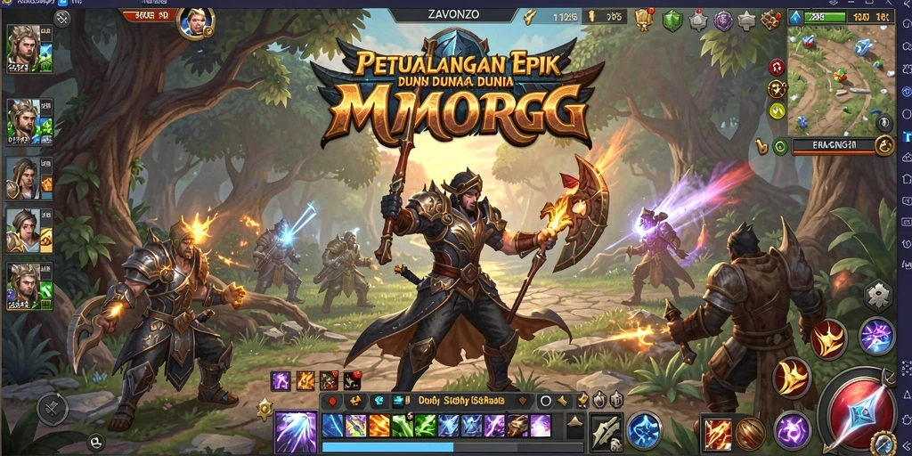 Screenshot ZAVONZO menampilkan aksi pertarungan seru di dunia MMORPG.