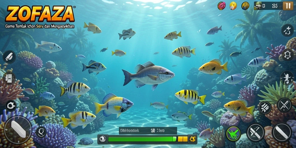 Gameplay seru ZOFAZA dengan aksi menembak ikan yang menegangkan.